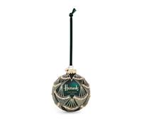 Harrods Green and Gold Glass-Blown Embellished Christmas Bauble with Velvet Loop