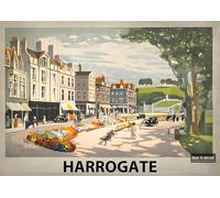 Harrogate Yorkshire LNER Travel Poster - A4 Wall Art, Wanderlust Print, Inspirational World Map, Vintage City, Retro Poster, Home Decor for Living Room, Office, Gift Idea for Travel Lovers