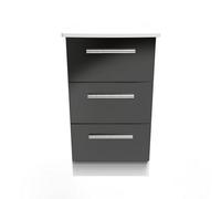 Harrow 3 Drawer Bedside Cabinet In Black Gloss & White (Ready Assembled)
