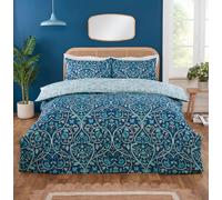 Harrow Microfibre Floral Reversible Duvet Cover Set with Pillowcase Rapport Home Blue King