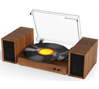 Harrow Stereo Record Player, 2x Powerful 10 watt Speakers, Bluetooth Play-back 5.3 (Streaming Music From SmartPhones, Tablets, etc), 3-Speed Vinyl Turntable, AUX In (MP3), Auto-Stop, Light Wood Effect