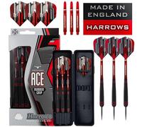 Harrows Ace Rubber Brass Steel Tip Darts Set 20g, 22g, 24g & 26g - Includes Supergrip Shafts, Micron Marathon Flights & Convenient Travel Case 24g