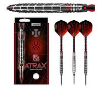 Harrows Atrax 95% Tungsten Steel Tip Darts Set 21g, 22g, 23g, 24g & 25g - Includes Red Carbon ST midi shafts & new 100 micron Atrax flights