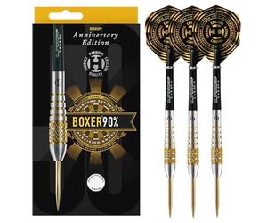 Harrows Boxer Bomb 90% Tungsten Steel Tip Darts Set 22g, 24g, & 26g - This Tungsten Darts Set Includes Midi Supergrip Carbon shafts & New Anniversary 100 Micron Flights