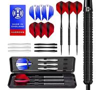 Harrows Caliber 90% Silver Tungsten Steel Tip Darts Set I 21g to 30g All Weights Available I Huge 16pcs Bundle with Spare Shafts, Prime Flights & Travel Case (Black 22g)
