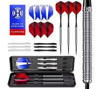 Harrows Caliber 90% Silver Tungsten Steel Tip Darts Set I 21g to 30g All Weights Available I Huge 16pcs Bundle with Spare Shafts, Prime Flights & Travel Case (28 Grams)