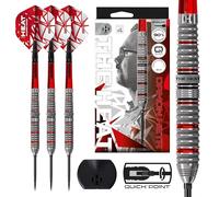 Harrows Damon Heta 90% Tungsten Darts Series 4, Steel Tip Darts Set With Quick Point System Available in 21g, 23g, 24g & 25g with Quick Point Tool, Red Alamo VS2 Shafts & Silika Flights (23g)