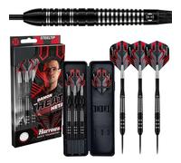 Harrows Damon Heta 90% Tungsten Steel Tip Darts Set 21g, 23g & 25g - Includes Black Alamo Shafts, Damon’s Signature Harrows Flights & Travel Case (25g)