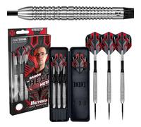 Harrows Damon Heta Natural 90% Tungsten Steel Tip Darts Set 21g, 23g & 25g - Includes Black Alamo Shafts, Damon’s Signature Flights & Travel Case