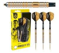 Harrows Dave 'Chizzy' Chisnall 90% Tungsten Darts Pro Player Steel Tip Darts Set | Includes Supergrip Carbon Shafts & 100 Tough Micron Chizzy Flights