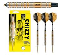 Harrows Dave 'Chizzy' Chisnall 90% Tungsten Darts Pro Player Steel Tip Darts Set with Quick Point Change System 21g Includes Supergrip Carbon Shafts & 100 Tough Micron Chizzy Flights (23g)