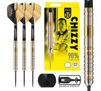 Harrows Dave 'Chizzy' Chisnall 90% Tungsten Darts Pro Player Steel Tip Darts Set with Quick Point Change System 21g Includes Supergrip Carbon Shafts & 100 Tough Micron Chizzy Flights (23G Quick Point)