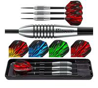 Harrows Fire Bomber Tungsten Steel Tip Darts Set - Available in 23g, 25g, 27g & 30g - Professional Tungsten Darts for Precision & Durability - Premium 20pcs Bundle with Spare Fire Flights (23g)