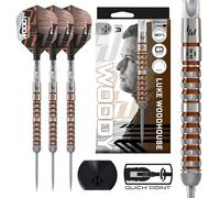 Harrows Luke Woodhouse Woody 90% Tungsten Darts, Series 3 Steel Tip Darts Set with Quick Point System Available in 21g, 23g & 25g With Quick Point Tool, Clear C-360 Shafts & Silika Flights (25g)