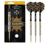 Harrows Magnum 97% Tungsten Steel Tip Darts Set. Available in 21g, 23g, & 25g - Includes Midi Supergrip Carbon Shafts & New Anniversary 100 Micron Flights (23, Grams)