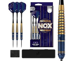 Harrows Nox Steeltip Brass Darts Set in 22g, 24g or 26g - Includes Speedline Shafts, Nox Flights & Darts Case - Durable Coloured Steel Tip Darts for Precision Play (22g)