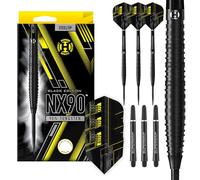 Harrows NX90 BLACK EDITION 90% Tungsten Steel Tip Darts Set 21g, 22g, 23g, 24g, 25g & 26g - Includes Black Supergrip Midi Shafts & Micron NX90 Flights-25g