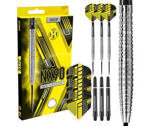 Harrows NX90 Tapered 90% Tungsten Steel Tip Darts Set (23g) - Includes Black Supergrip Midi Shafts | Professional Darts