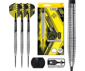 Harrows NX90 Tapered 90% Tungsten Steel Tip Darts Set, Professional Darts - Includes Black Supergrip Midi Shafts