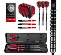 Harrows Predator 90% Tungsten Steel Tip Darts Set 22g, 23g, 24g &25g - Includes Ultra Traction Grip, Supergrip Fusion Shafts, Prime Flights & Travel Case (25g)