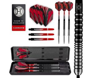 Harrows Predator 90% Tungsten Steel Tip Darts Set 22g, 23g, 24g &25g - Includes Ultra Traction Grip, Supergrip Fusion Shafts, Prime Flights & Travel Case (26g)