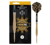 Harrows V-Wing 90% Tungsten Steel Tip Darts Set. Available in 21g, 23g, & 25g - Includes Curved 'V-Wing' barrel, Midi Supergrip Carbon shafts & New Anniversary 100 Micron Flights (23, Grams)