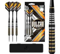 Harrows Vulcan Brass Steel Tip Darts Set in 22g, 24g or 26g - Rubber Coated Barrels with Speedline Shafts, Vulcan Flights & Dart Case - Durable Darts for Casual & Competitive Play (26g)