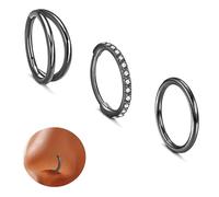 Harry and Henry 3Pcs Nose Rings Hoops for Women Fake Nose Ring 316L Surgical Steel Double Hoop Nose Rings CZ Septum Conch Clicker Lip Rings Nose Piercing Jewelry, 6 UK, Metal, No Gemstone
