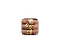 Harry and Henry 7PCS Gold Rings for Women Chunky Statement Ring Set with PearlStyle Accent Stackable Knuckle Rings Bold Gold Tone Fashion Jewelry for Daily Outfits Party Birthday Gift, Metal, No
