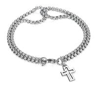 Harry and Henry Silver Cross Bracelet for Men Stainless Steel Cross Bracelets Cuban Link Chain Bracelet Layered Chain Bracelet Birthday Gifts, Adjustable, Alloy, no gemstone
