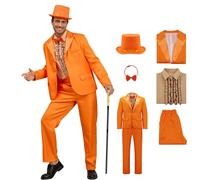 Harry and Lloyd Costume Adults Dumb Blue Dumber Orange Tuxedo Top Hat with Bow Tie 90s Halloween Costumes for Men M