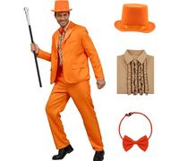 Harry and Lloyd Tuxedos Mens Fun Suit Dumber Orange Suit Dumb Blue Blazer Top Hat Bow Tie Halloween Cosplay Costume S