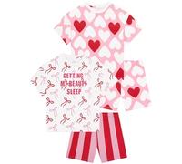 Harry Bear Girls Pyjamas, Bow And Heart Print Girls Pjs Sets, Kids Short Sleeve Cotton Pyjamas, Ages 5 To 13 Years