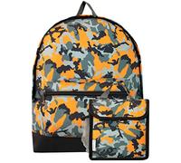 Harry Bear Kids Backpack and Lunchbag Set Orange Camouflage