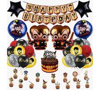 Harry Birthday Party Decorations, Wizard Birthday Party Decoration Set, Magical Decoration with Banner, Balloons, Cake Cupcake Topper, Potter Foil Balloons Wizard Decoration