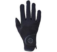 Harry Hall All-Season Junior Riding Gloves with Close Contact Nubuck Suede Palm & Stretchy Polyamide Upper - Secure Hook & Loop Fastening, Hand Wash Only - Black - SM