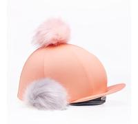Harry Hall Hat Silk - Peach Stretch Fit with Two Interchangeable Faux Fur Pom Poms - Subtle Logo & Peaked Design - Elasticated Hem for Secure FitXX - Lavender