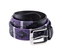 Harry Hall Polo Style Belt - Full Genuine Leather & Silver Coloured Buckle - Polo Stitch Detailing - Purple & Grey - for Jeans, Riding Tights, Breeches, Jodhpurs - Reusable Bag Included - Purple - L