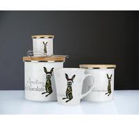Harry Hare Personalised Hot Chocolate Gift Set - Christmas Hares & Dandelions Enamel Storage Canisters, Mug & Mini Whisk 5pc Custom Xmas Present
