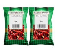 Harry Harvey Dried Red Chillies Whole 50g (Pack of 2) | Sun Dried Kashmiri Chilli, Hot Mirch Peppers & Long Red Chilli for Curries, Rice, Pickles & Seasoning | Natural Spice Herb for Authentic Indian