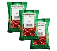 Harry Harvey Dried Red Chillies Whole 50g (Pack of 3) | Sun Dried Kashmiri Chilli, Hot Mirch Peppers & Long Red Chilli for Curries, Rice, Pickles & Seasoning | Natural Spice Herb for Authentic Indian