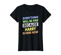 Harry is Here Now Funny Harry Name Value Graphic T-Shirt, Women, Black, M