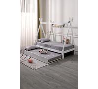Harry Kids Childrens Wooden Teepee Single Bed Frame with Guest Trundle SlumberWorx White Single