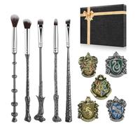 Harry Makeup Brushes with 5 Wizardary School Houses Pins, Potter Makeup Brushes Gift Set for Women Girls, Christmas Birthday Gifts for Kids