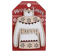 Harry Name Christmas Jumper Wooden Tree Decoration Personalised Bauble Xmas White