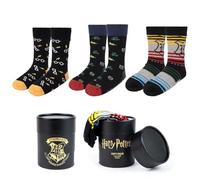 Harry Potter Adult Socks 3 Pairs Cotton Blend Socks One Size UK 5-11 Gift Boxed, multi-coloured, 38-45