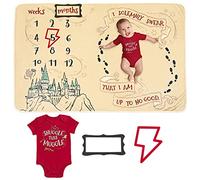 Harry Potter Baby Bodysuit & Monthly Milestone Blanket 4 Pcs Newborn Baby Bodysuits, Maroon/White, 0-3 Months, Garnet / White, 0-3 Meses