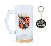 Harry Potter Beer Tankard & Keychain Gift Set, 500ml Pint Glass with Handle | Officially Licensed, 500ml Beer Tankard and Keyring, Holographic Gold Foil Hogwarts Design, Pint Glass with Handle, Boxed