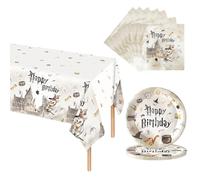 Harry Potter Birthday Tableware Set, 41pcs Wizard Dinnerware Magician Paper Plates Napkins and Tablecloth for Kids Adult Birthday Harry Potter Theme Party Supplies