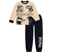 Harry Potter Boys Pyjamas - Official Hogwarts Kids Sleepwear Set with Long Sleeve Top & Cuffed Bottoms - Ages 6-13 Years (8-9 Years) Beige